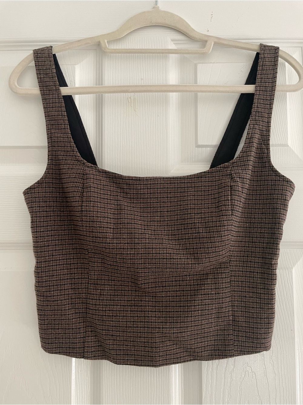 Abercrombie & Fitch Brown Plaid Cropped Square-Neck Tank